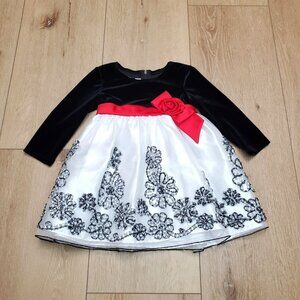 Bonnie Baby Girls Holiday Christmas Dress Tutu Floral 18 months Black Velvet Bow